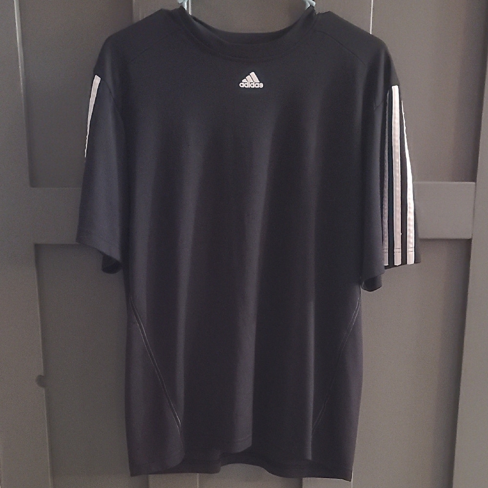 Adidas Men's Black Tee with White Stripes